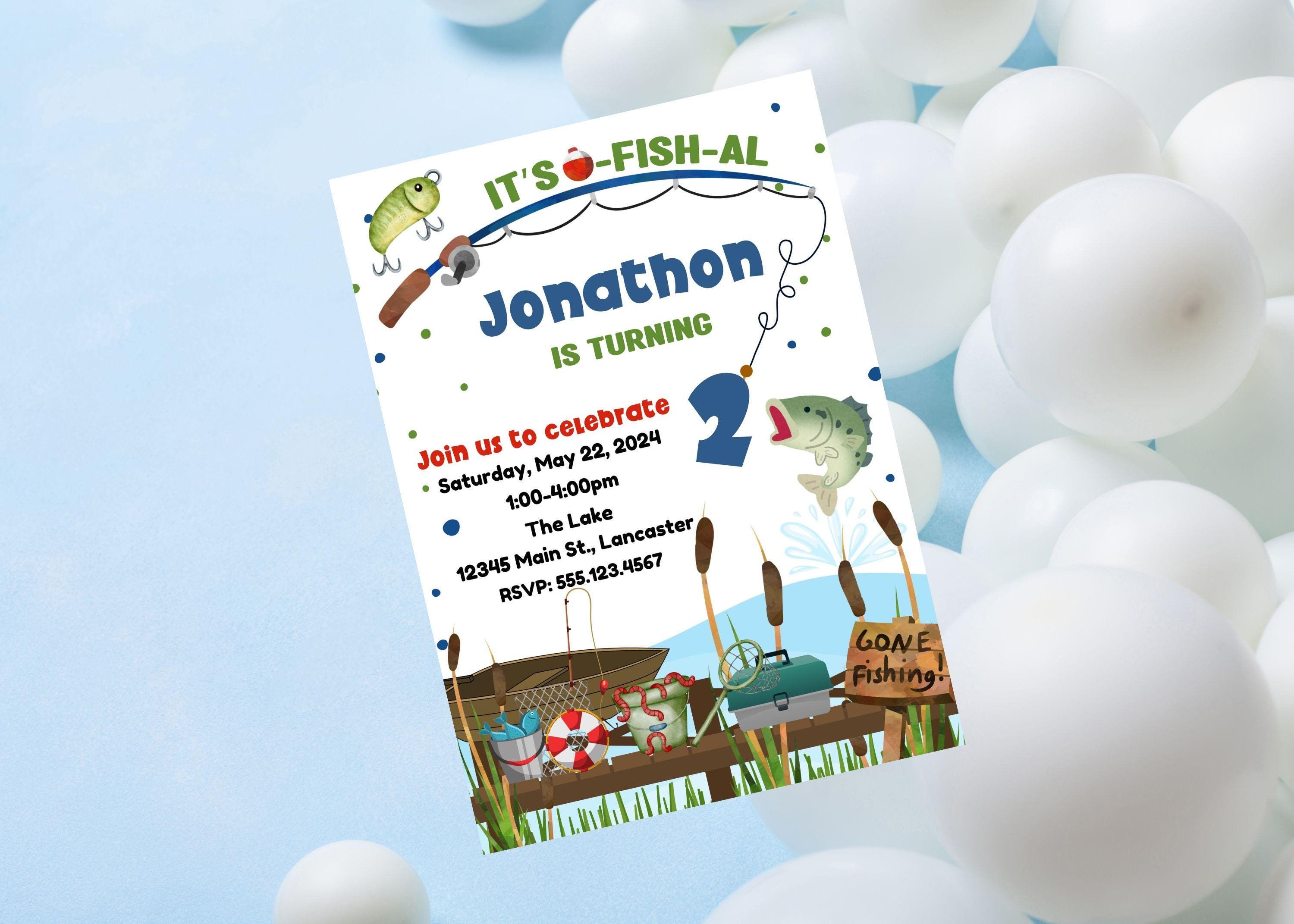 Editable Fishing Birthday invite, Fish party Invitation, Fishing invitation