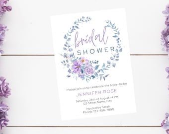 Floral Bridal Shower invitation-purple flower bridal shower-instant download