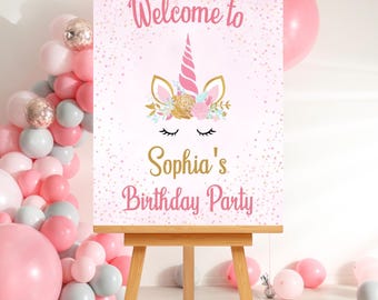 Editable unicorn Birthday welcome sign-instant download