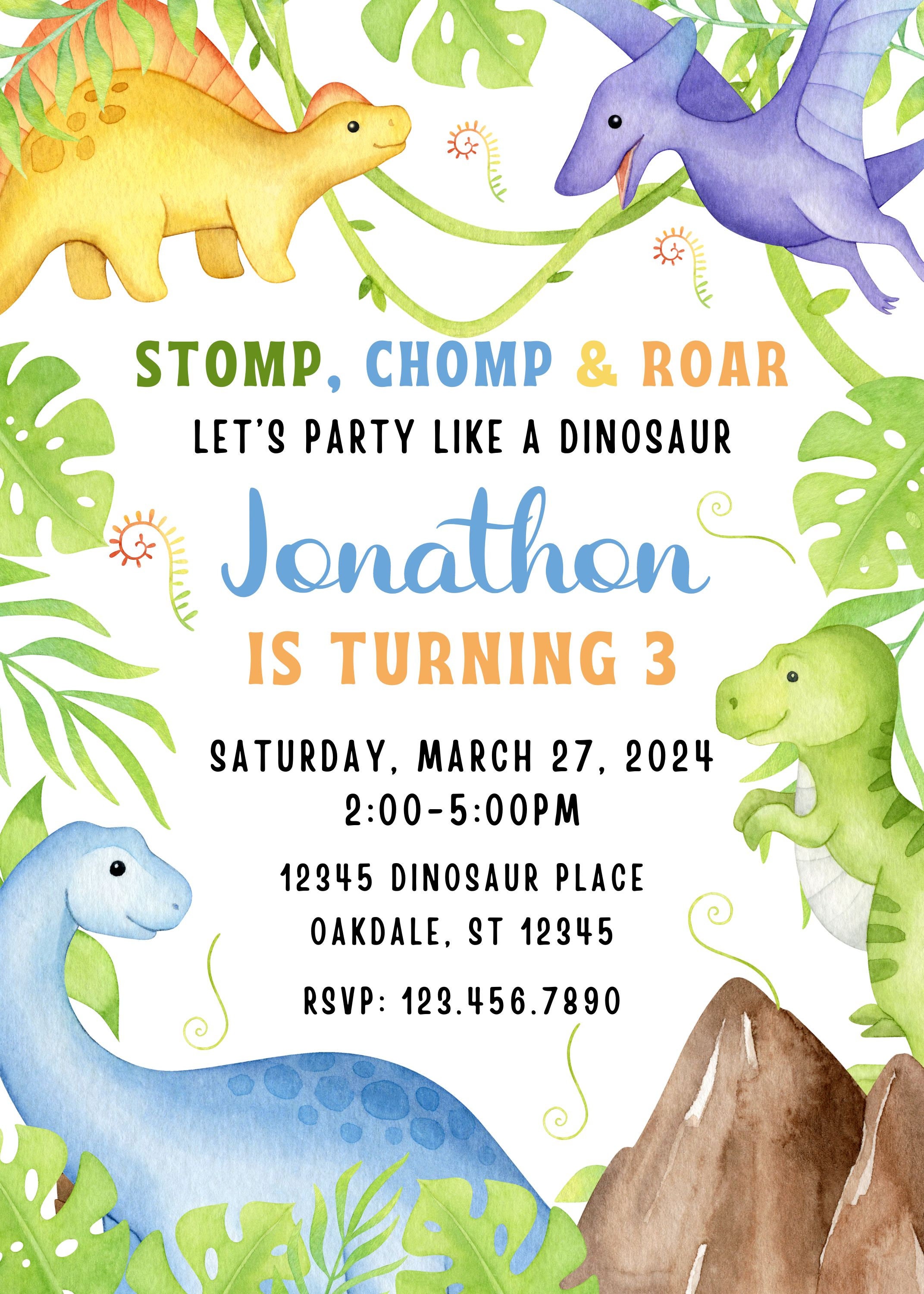 Editable Dinosaur Birthday Invitation Template-dinosaur Birthday Invite ...