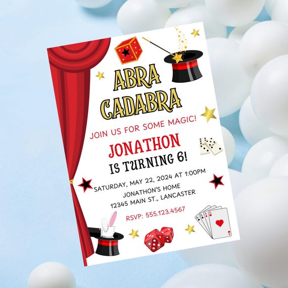 Editable Magic Birthday Invitation-magician Party Invite-magic