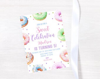 Bewerkbare Donut-verjaardagsuitnodiging - zoete viering verjaardag - direct downloaden