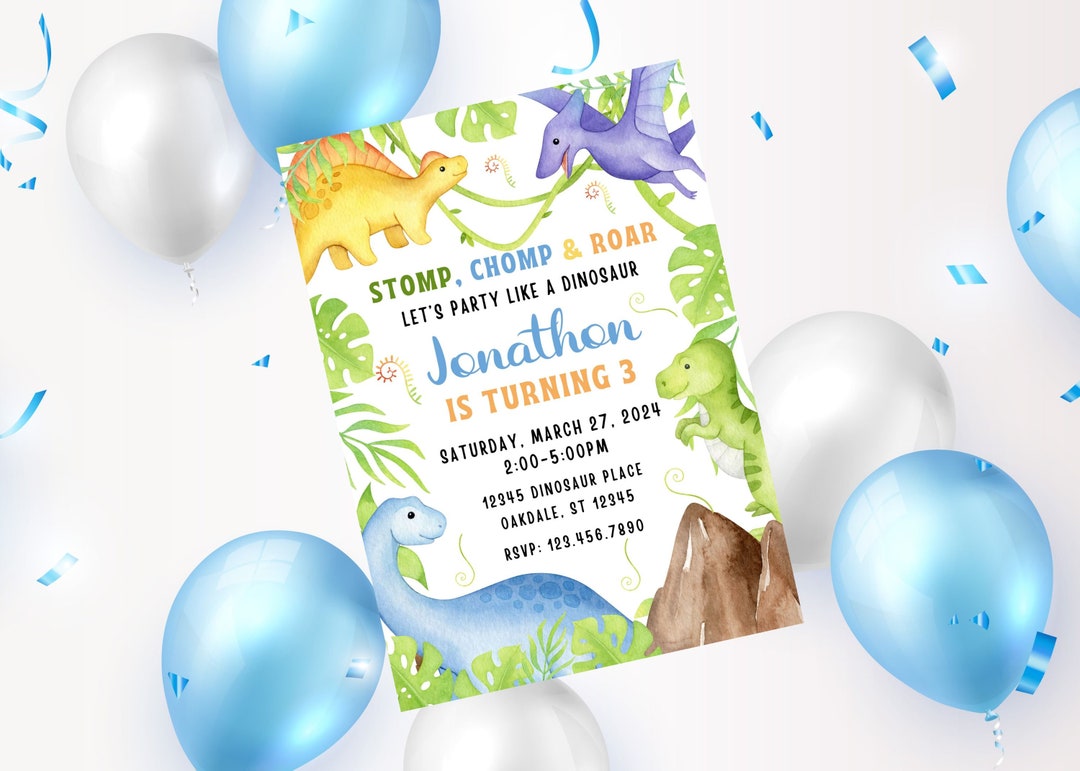 Editable Dinosaur Birthday Invitation Template-dinosaur Birthday Invite ...