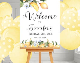 Bewerkbaar Lemon Bridal Shower-welkomstbord: directe download