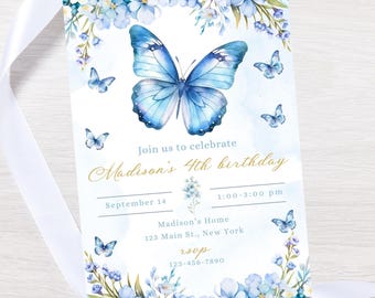 Bearbeitbare Schmetterling Geburtstagseinladung-blau Schmetterling Party Einladung-Sofortdownload