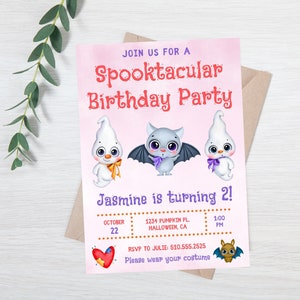 Halloween birthday Invitation-pink halloween party invitation-instant download