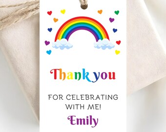 Editable Rainbow birthday thank you tag-rainbow favor tag-Instant Download