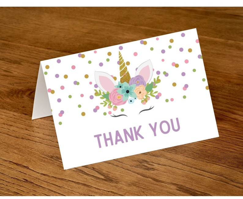 Thank You Card Template-unicorn Thank You Card-unicorn Birthday Thank ...