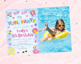 Pool party invitation-pool party birthday invite-swim invite-instant download