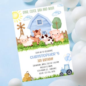Editable Farm Birthday invitation-farm party invite-barn animal invitation-instant download