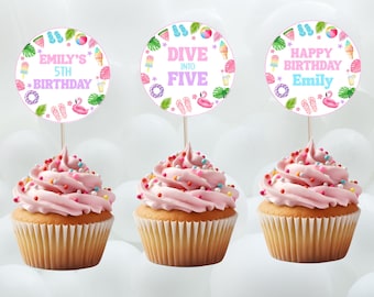 Pool party birthday cupcake topper-instant download