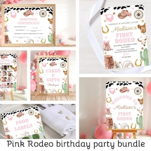 Editable Pink Rodeo birthday invitation template-western theme party bundle-instant download
