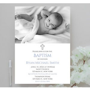 Baptism photo invitation-simple baptism invite-christening invitation-instant download
