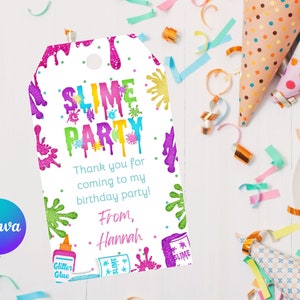 Editable slime party thank you tag-neon slime thank you tags-instant download