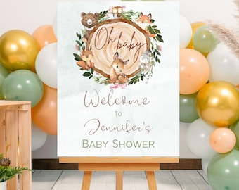 Woodland animal Baby shower welcome sign-instant download