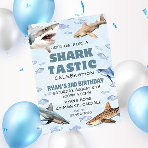 Editable Shark birthday invitation-shark invitation birthday party-ocean invite-Instant Download