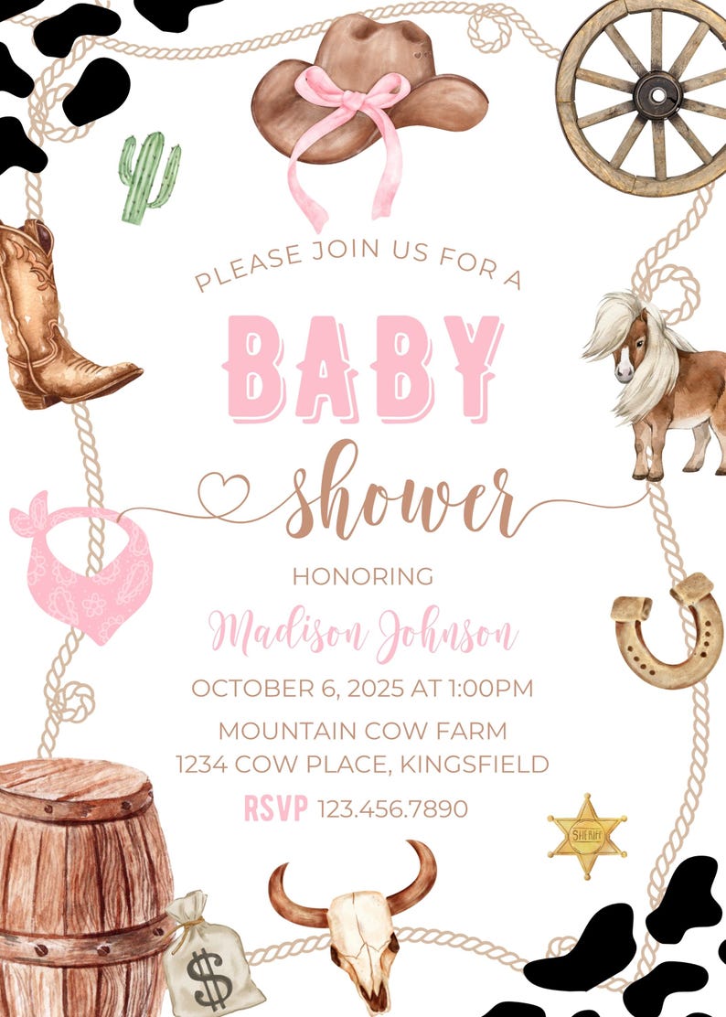Editable Rodeo Baby Shower Invitation-cowgirl Baby Invite-instant ...
