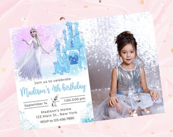 Frozen verjaardagsuitnodiging | Magische Frozen-feestuitnodiging | Bewerkbare sjabloon | Anna en Elsa | Verjaardagsviering voor kinderen