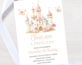 Mall för prinsessfödelsedagsinbjudan - födelsedagsinbjudan till en prinsessa - direktnedladdning