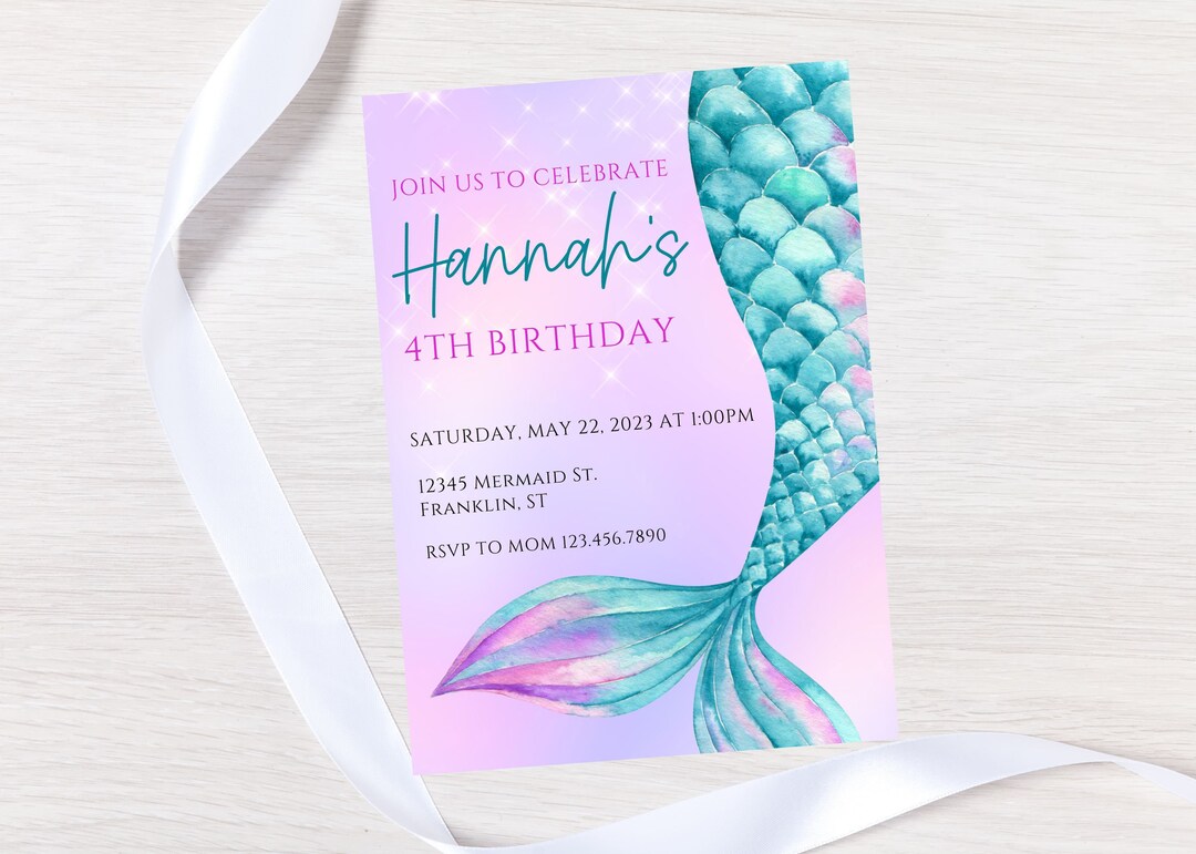 Mermaid Invitation Template-mermaid Invite Template-mermaid Tail ...