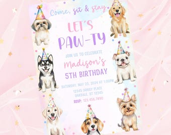 Editable dog birthday invite-instant download