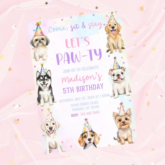 Editable dog birthday invite-instant download