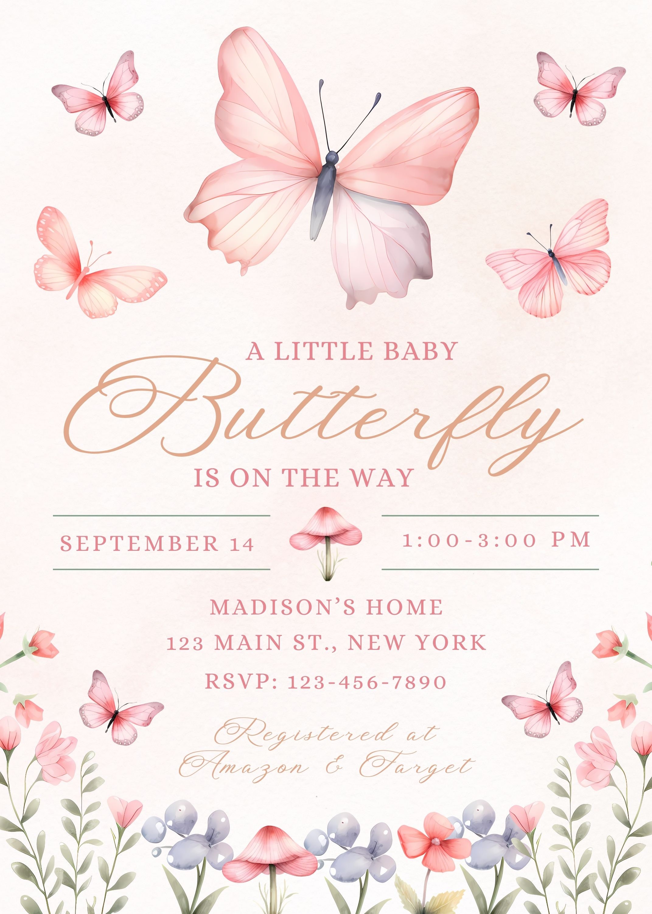 Editable Butterfly Baby Shower Invitation Template-butterfly Baby ...