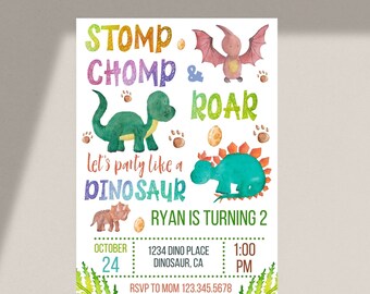 Dinosaur birthday invitation template-instant download