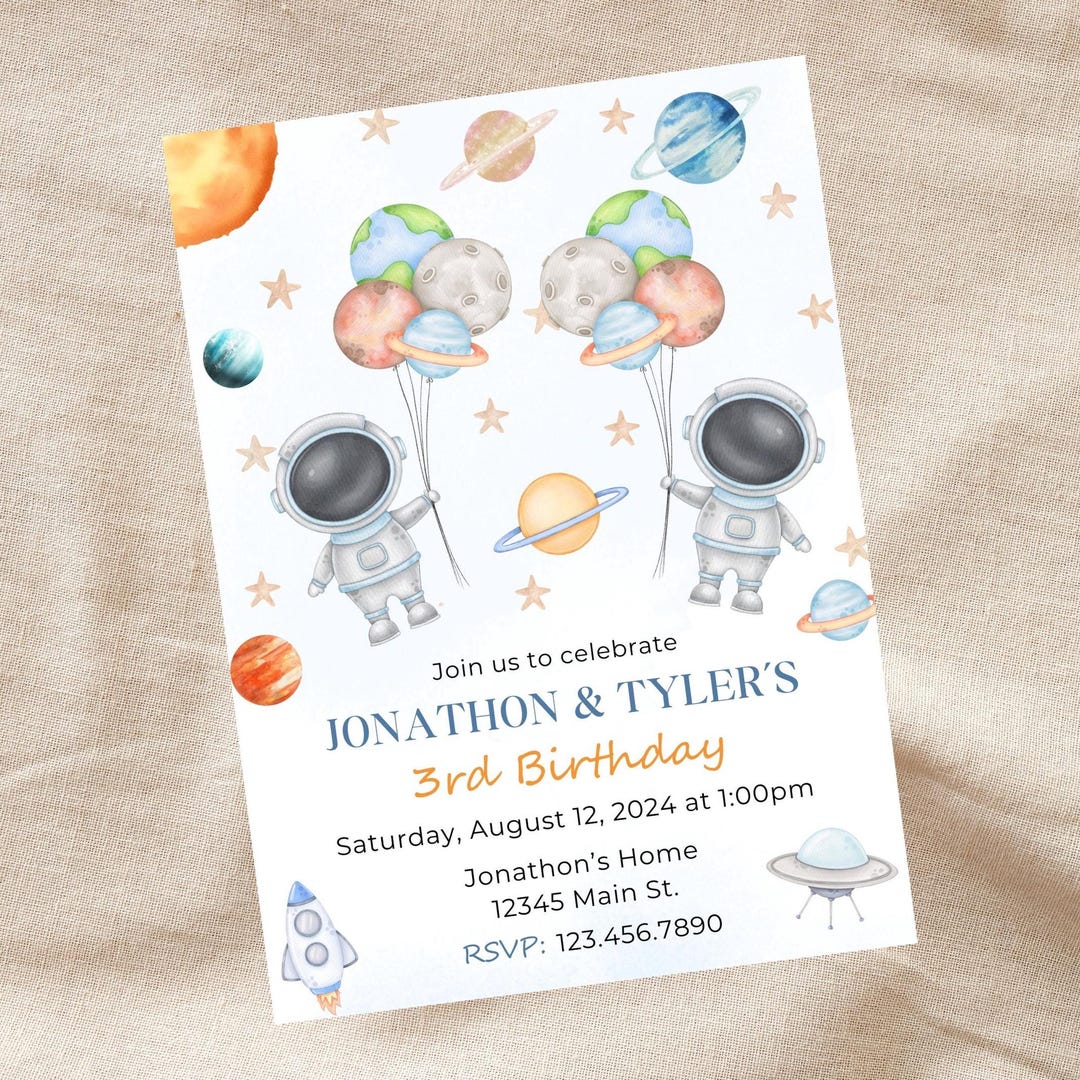 Editable Planet Birthday Invitation-twin Invite-outerspace Party Theme ...