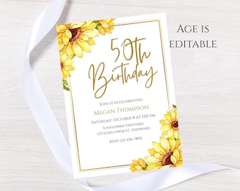 Sunflower Birthday invitation-sunflower party invite-any age invite-instant download