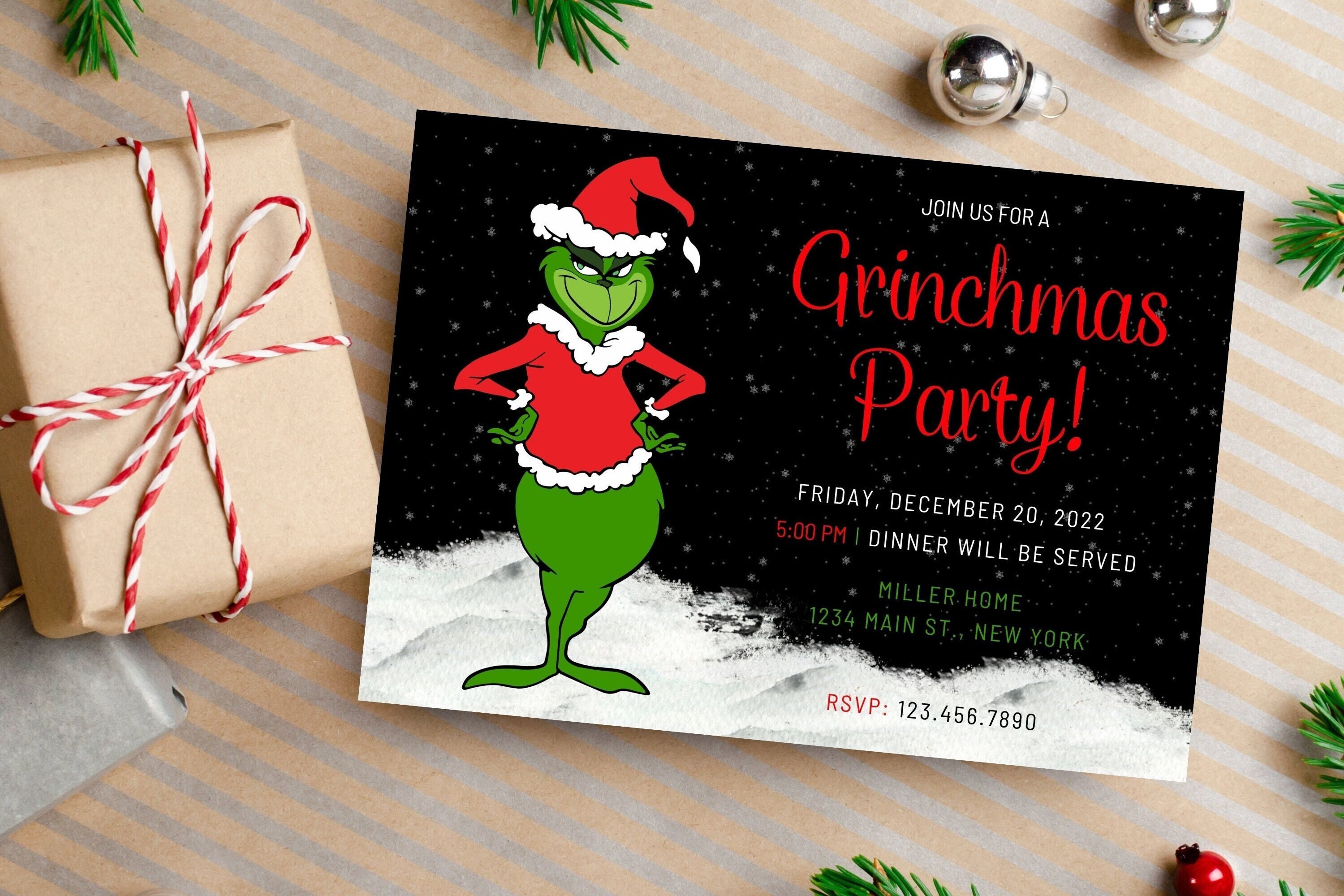 Grinch Christmas Party Birthday Invitation and Thank You Card -   Portugal