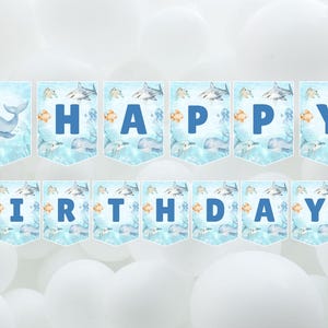 Unter dem Meer-Geburtstagsparty-Banner-Meereskreaturenschild-Happy Birthday Banner