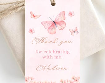 Editable butterfly thank you tag-instant download