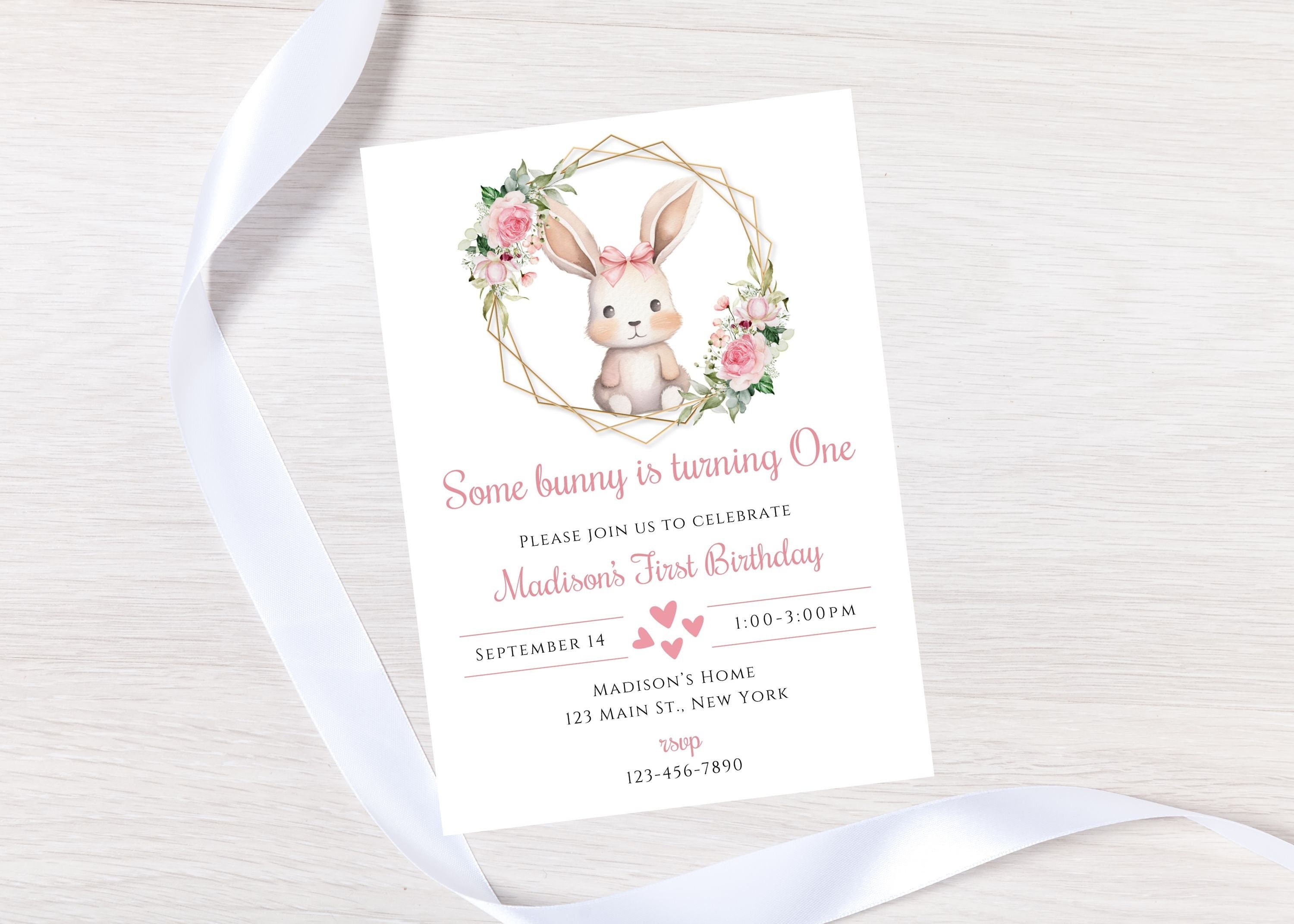 Simon The Rabbit Invitation Editable Bunny Birthday Invitation-rabbit Party Invite-first Birthday ...