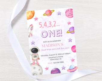 Editable Astronaut Birthday party Invitation-Instant Download