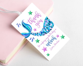 Etiquetas de agradecimiento de cumpleaños de sirena (descarga instantánea)