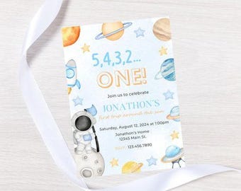 Editable Astronaut Birthday Invitation-Instant Download