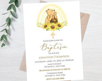 Winnie the Pooh Baptism invitation-instant download