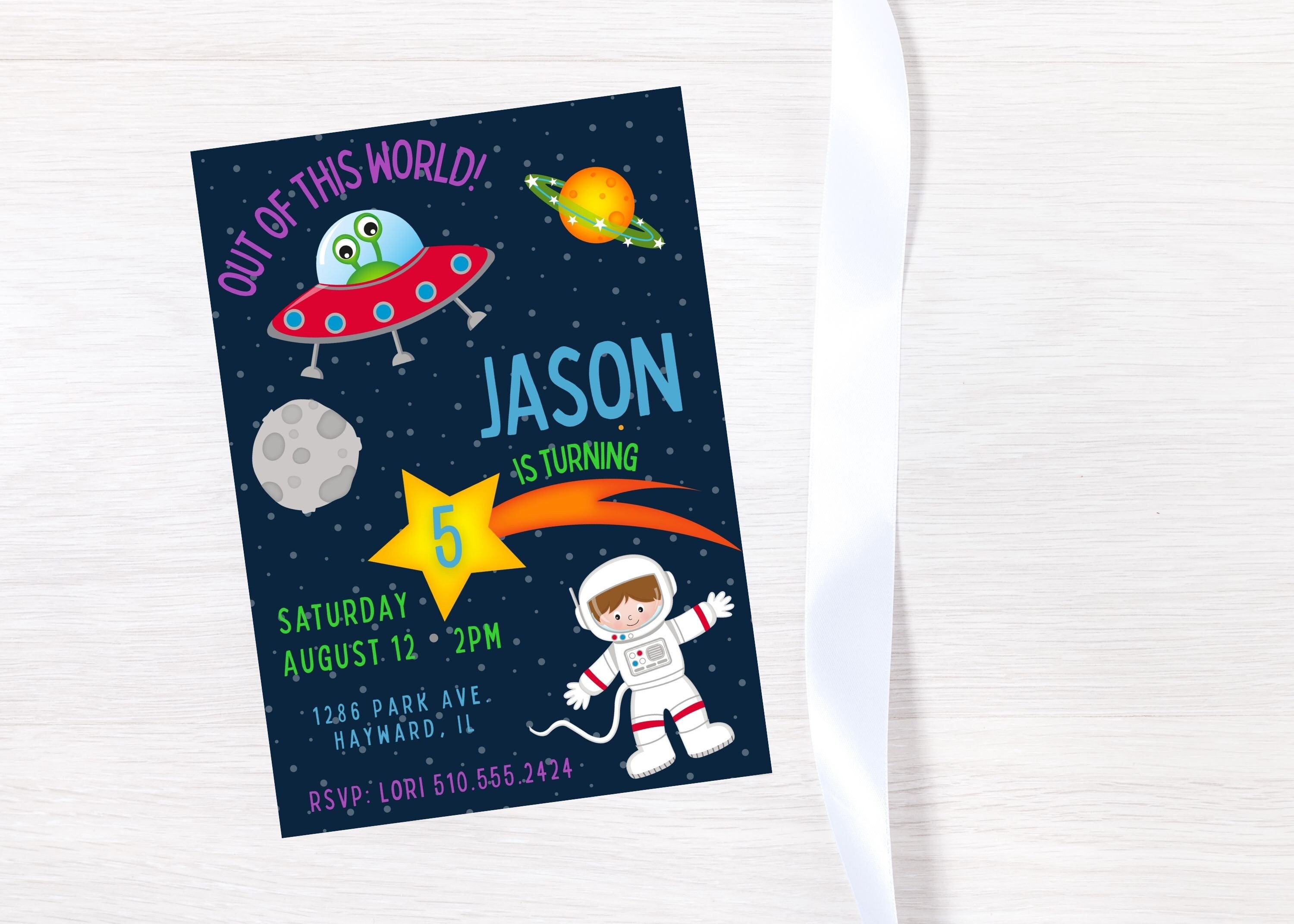 20 Inviti Di Compleanno A Tema Spaziale Con Buste – Design Razzo E UFO Per Festa Bambini, Stile Acquerello, Cartoncino Pesante - 3