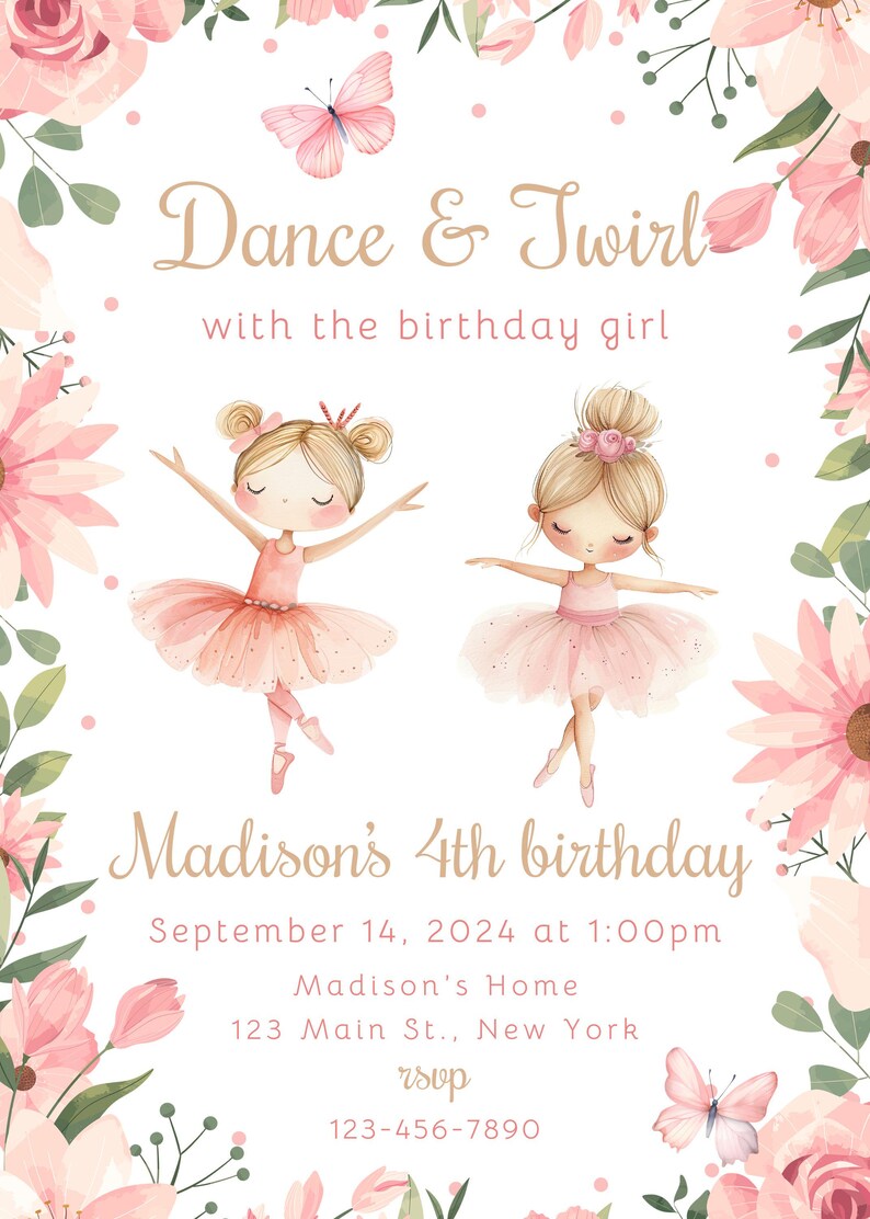Ballerina Birthday Invitation Template-instant Download - Etsy