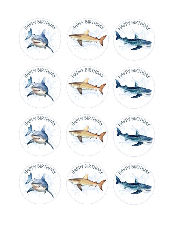 Ephlyn Lot de 24 décorations de cupcakes en forme d'aileron de requin à paillettes bleues sur le thème des animaux de l'océan pour fête prénatale