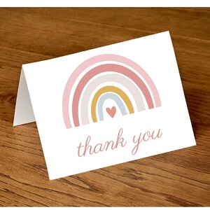 Pink rainbow Thank you card template-rainbow thank you card-instant download
