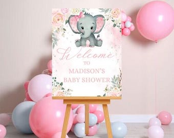 Editable elephant baby shower Welcome Sign-Instant Download