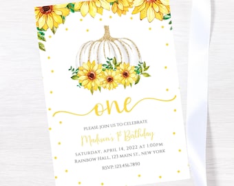 Bearbeitbare Sonnenblumen-Einladungsvorlage zum ersten Geburtstag