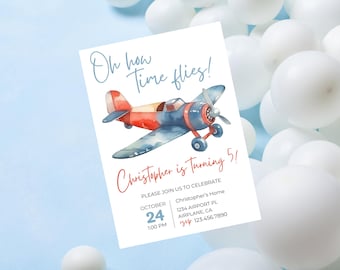 Editable airplane birthday invitation-plane party invitation-boy airplane birthday