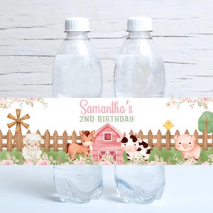 Editable pink farm water bottle label-farm bottle label-instant download