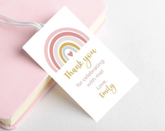 Rainbow birthday thank you tags-rainbow favor tag template-instant download