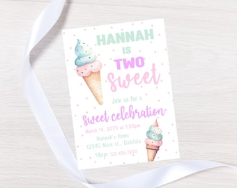 Editable ice cream birthday invitation-instant download