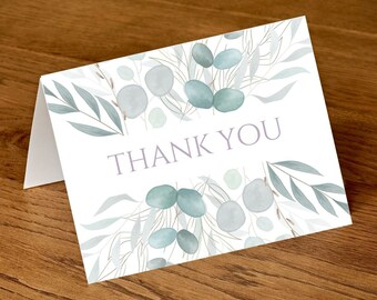 Greenery Thank you card-eucalyptus thank you card-greenery party theme-instant download