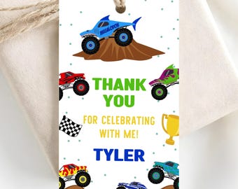 Birthday favor tags-Monster truck theme-instant download